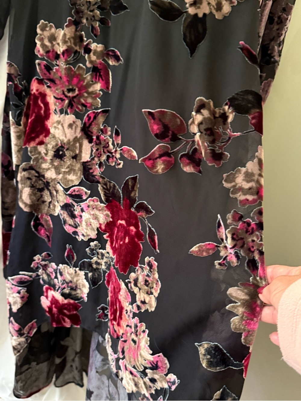 Eliza J Black Velvet Floral Slip Dress with Berry Accents